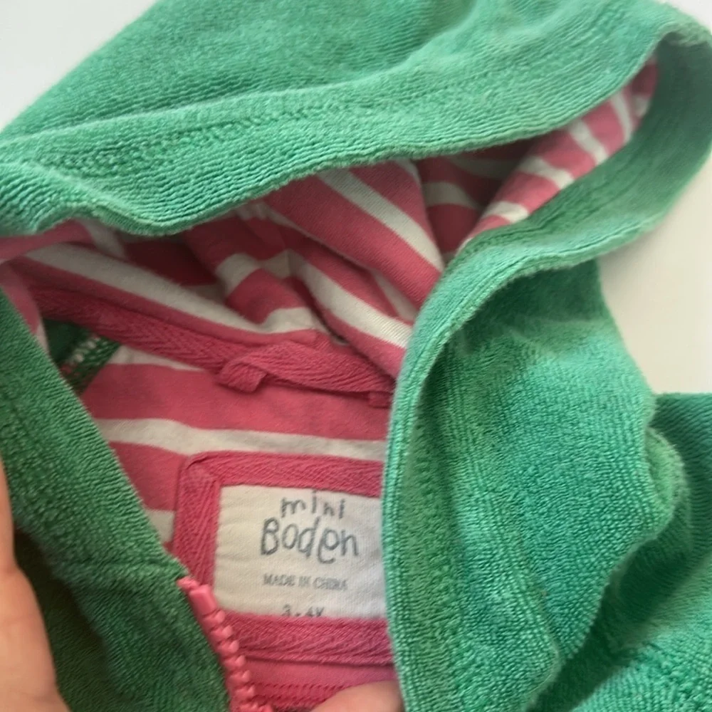 Mini Boden Green and Pink Kids Terry Beach swim cover up marching 3/4Y